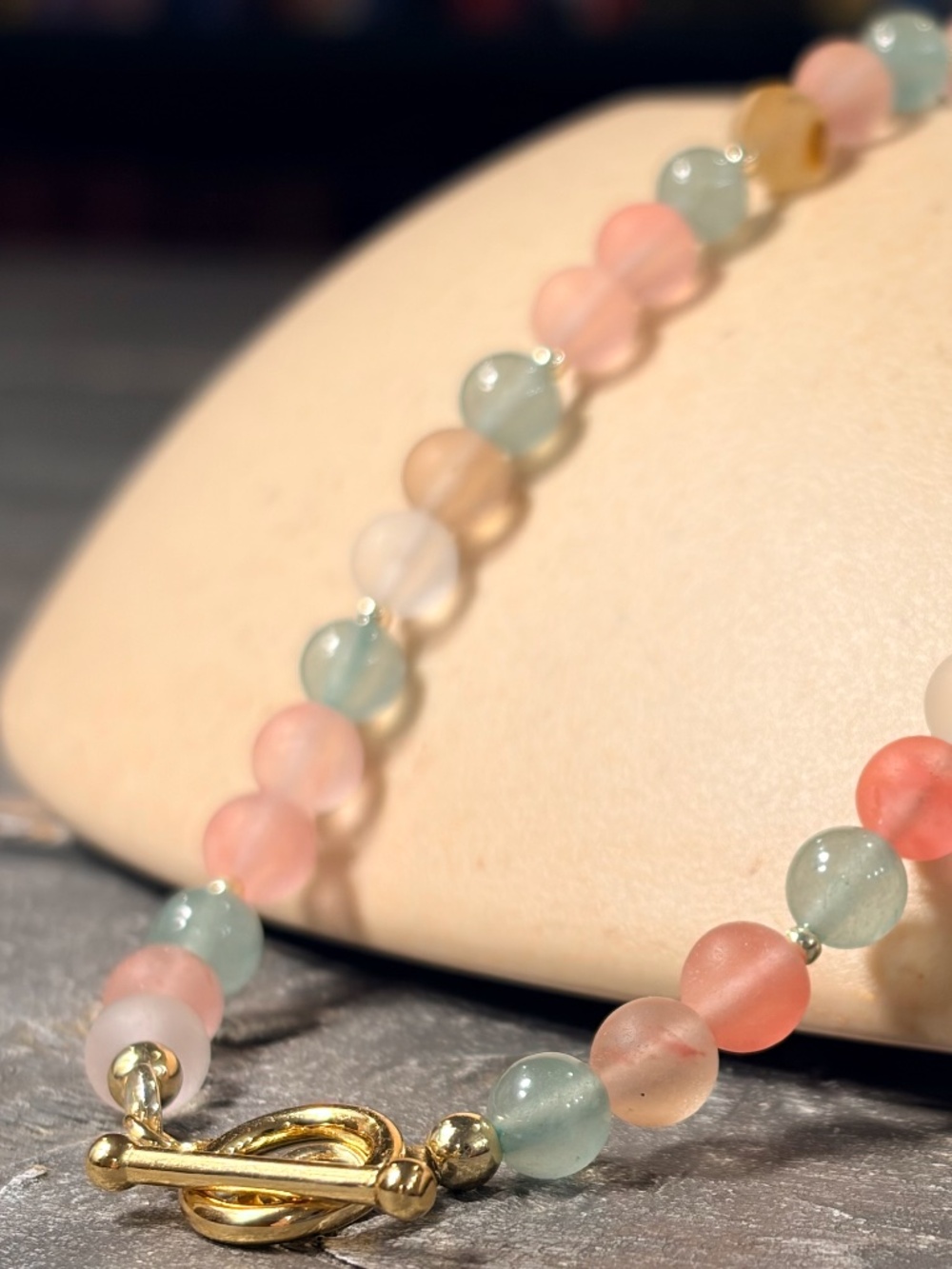 Pastel Matte Beaded Toggle Clasp Necklace | Blush Pink & Seafoam Green